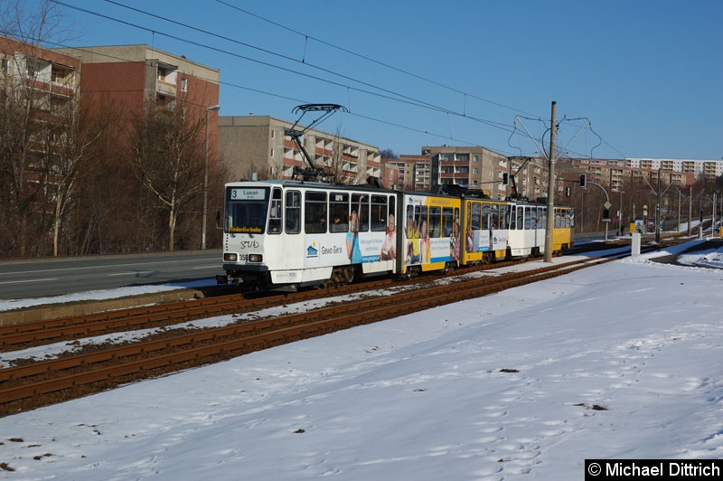 Bild: KTNF8 350 + KT4D 313 zwischen den Haltestellen Heidecksburgstr. und Berufsakademie.