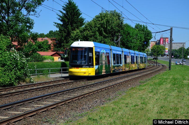 Bild: 8002 als Linie M6 kurz vor der Haltestelle Landsberger Allee/Rhinstr.