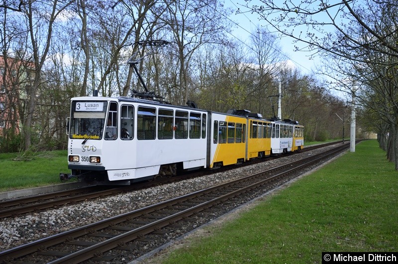 Bild: 350 + 357 erreichen als Linie 3 die Endstelle Lusan, Zeulsdorf.