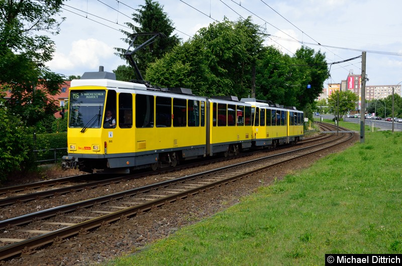Bild: 7087 + 7058 als Linie M6 kurz vor der Haltestelle Landsberger Allee/Rhinstr.
