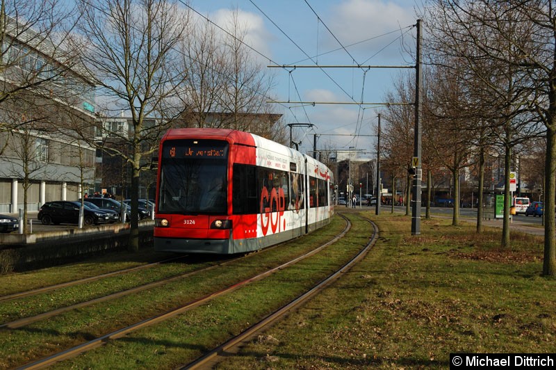 Bild: 3124 als Linie 6 zwischen Haltestellen Berufsbildungswerk und Lise-Meitner-Str.