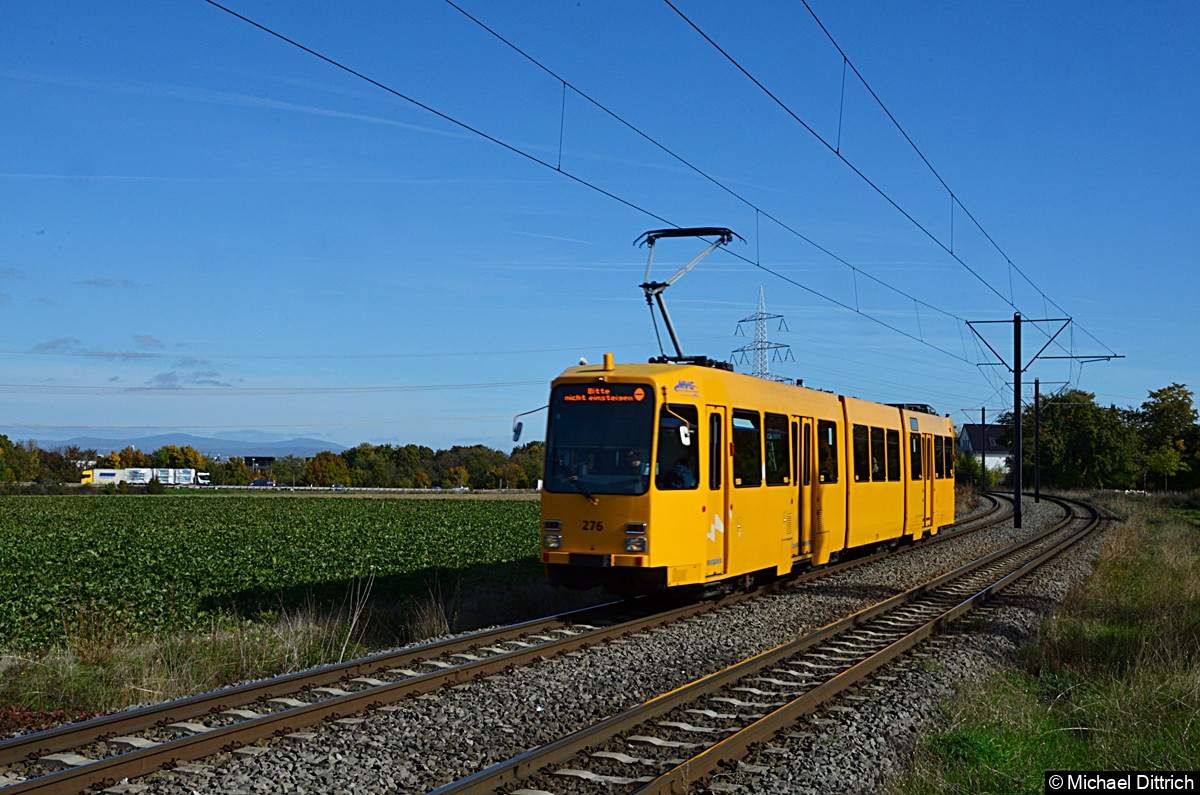 Wagen 276 als Linie 51 bei Erreichen der Haltestelle Wiesenweg.