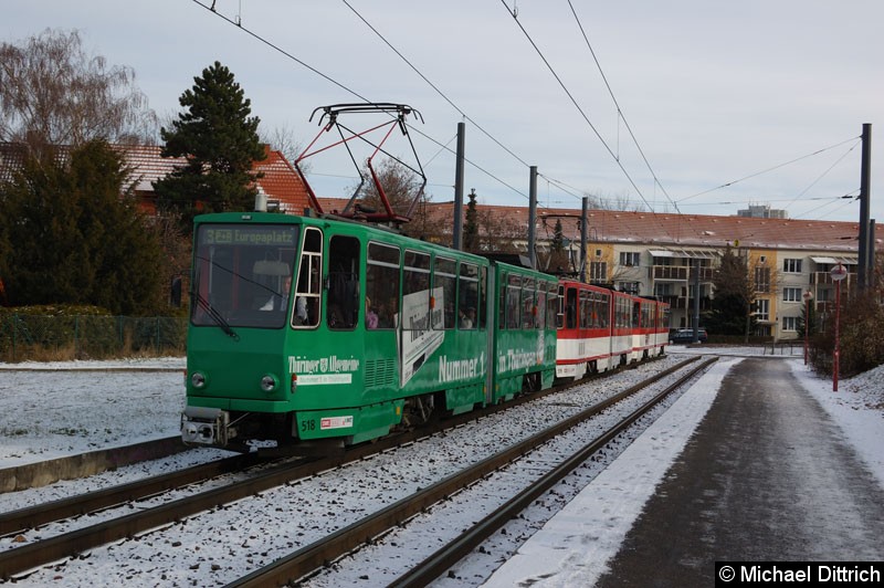 Bild: KT4D 518 mit 519 und 405 als Linie 3 kurz vor der Haltestelle Agentur für Arbeit.