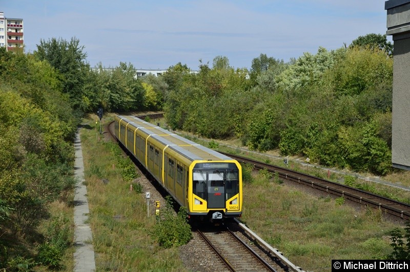 5002 erreicht gleich den Bahnhof Kienberg.