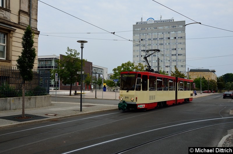 Wagen 215 als Linie 2 zum Messegelände in der Logenstraße.