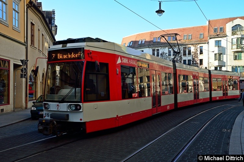 Bild: 619 als Linie 7 zwischen den Haltestellen Marktplatz und Franckeplatz