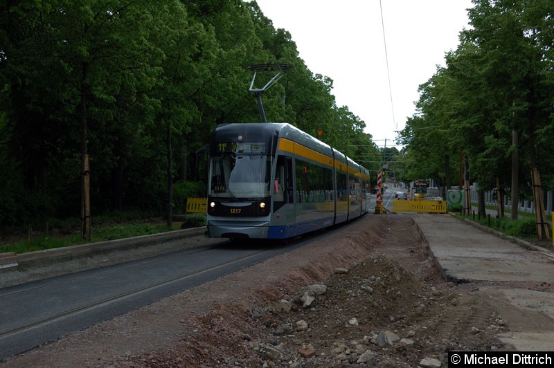 Bild: 1217 als Linie 11E in der Bornaische Str. zwischen den Haltestellen Raschwitzer Str. und S-Bahnhof Connewitz.