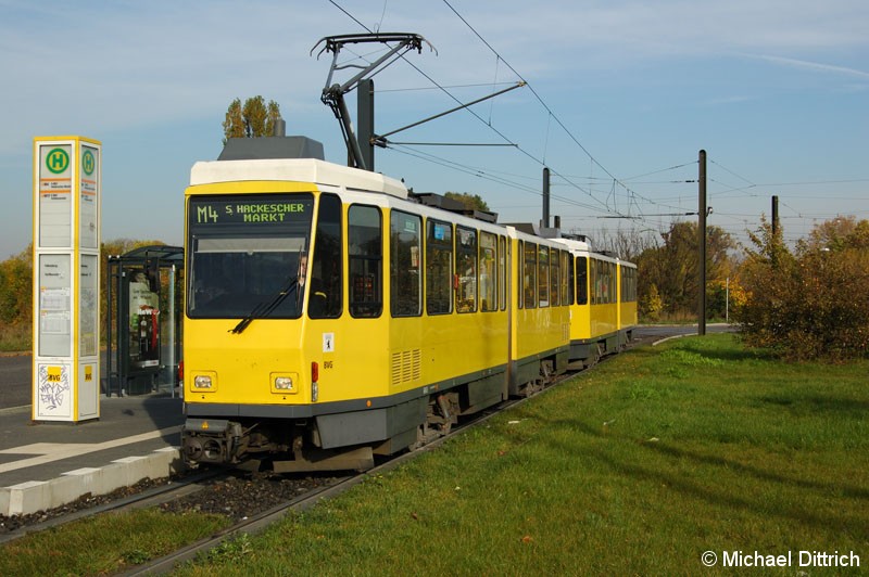 Bild: 6043 als Linie M4 an der Haltestelle Falkenberg.