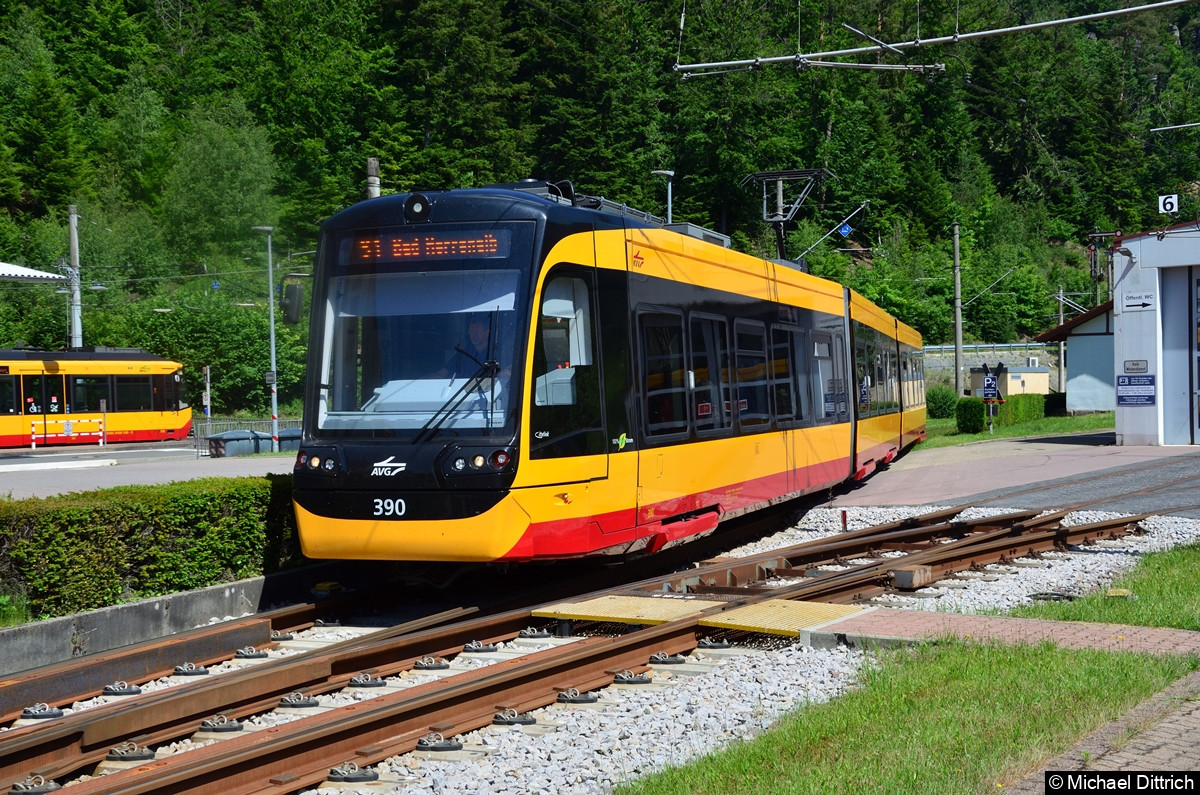 Bild: Noch einmal 390 als Linie S1 beim Erreichen seines Ziels Bad Herrenalb.