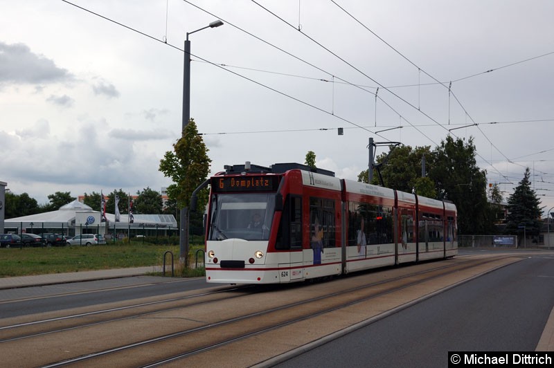 Bild: 624 als Linie 6 kurz vor der Haltestelle Mittelhäuser Str.