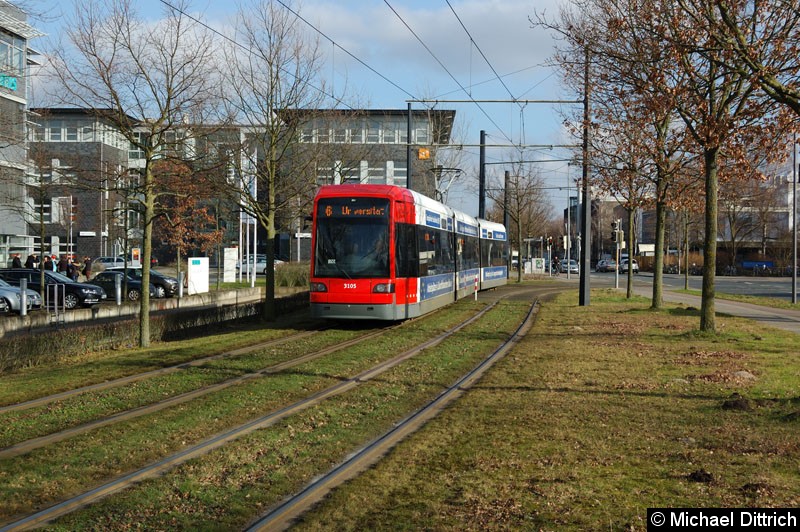Bild: 3105 als Linie 6 zwischen Haltestellen Berufsbildungswerk und Lise-Meitner-Str.