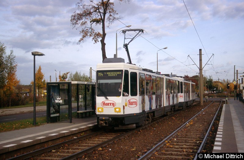 Bild: 6019 und 6060 als Linie M4 an der Haltestelle Welsestraße.