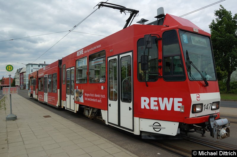 Bild: Wagen 147 als Linie 3 an der Haltestelle Görlitzer Str.