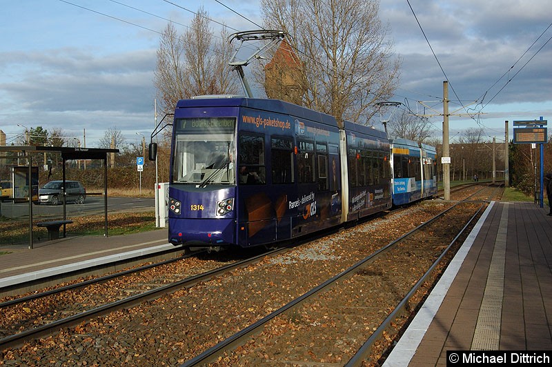 Bild: 1314 als Linie 7 in der Haltestelle Paunsdorf Strbf.