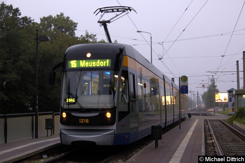 Bild: 1216 als Linie 15 an der Haltestelle Meusdorf.