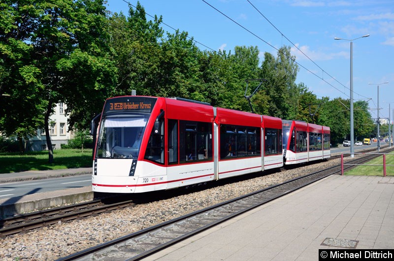 Bild: Combino 720 und 723 als Linie 3 in Höhe der Haltestelle Universität.