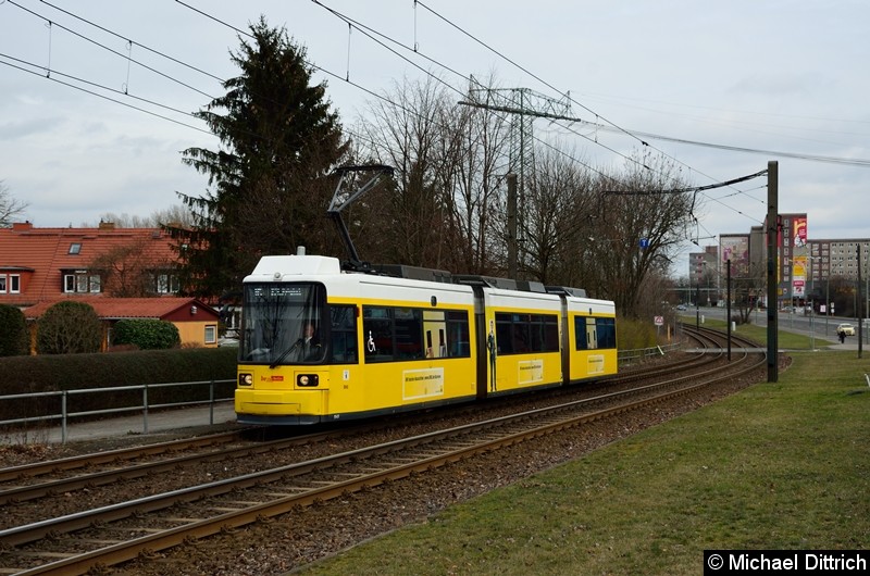 Bild: 1543 als Linie 16 kurz vor der Haltestelle Landsberger Allee/Rhinstr.