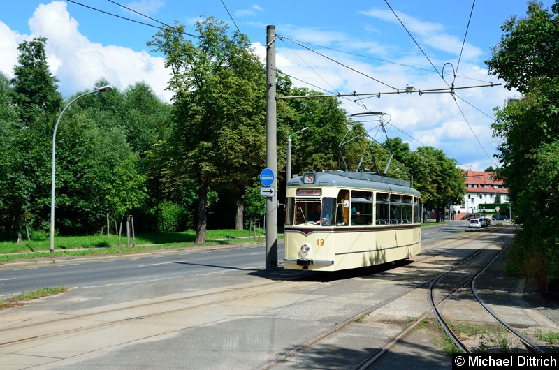Bild: Wagen 49 erreicht gerade die Endstelle am Messegelände.
